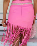 Pink Fringe Knee Length Skirt - The Lace Cactus